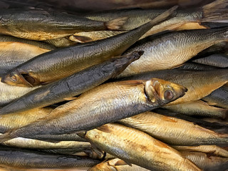Mouth-watering smoked fish (mackerel) close-up
