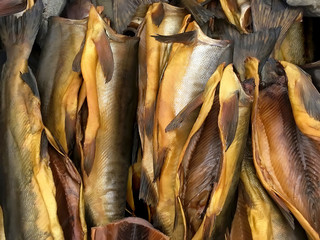 Mouth-watering smoked fish (mackerel) close-up