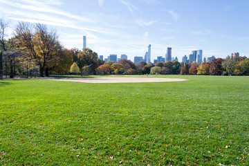 Great lawn located in the heart of Central Park during the fall