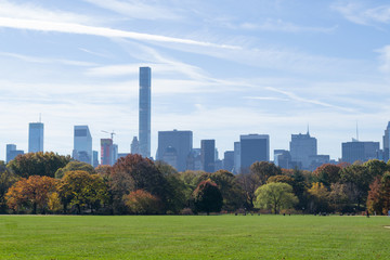 Great lawn located in the heart of Central Park during the fall