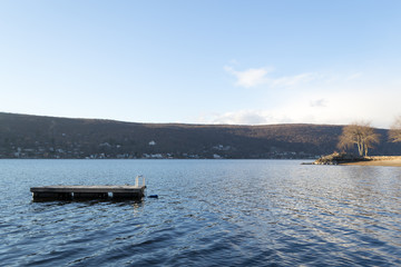 Floating swimming raft in Greenwood Lake(NY) - obrazy, fototapety, plakaty