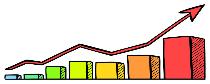 Farbige Zeichnung: Ansteigendes Balkendiagramm / Vektor, freigestellt