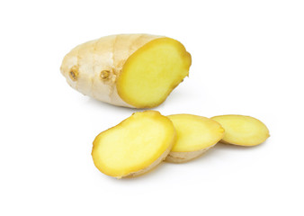 Fresh ginger slice on white background,raw material for cooking