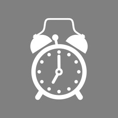 White alarm clock vector icon on grey background