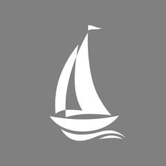 White sailboat vector icon on grey background