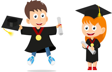Happy graduates kids cartoon