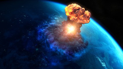 Armageddon. Nuclear bomb or asteroid impact creates a nuke mushroom - obrazy, fototapety, plakaty