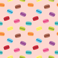 Cute seamless pattern of colorful and tasty macaron with pink background