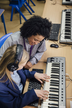 Learning Keyboard In Music Lesson
