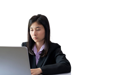Portrait of young beautiful asian business woman in black suit
