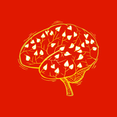 Heart leaves tree on human brain.
