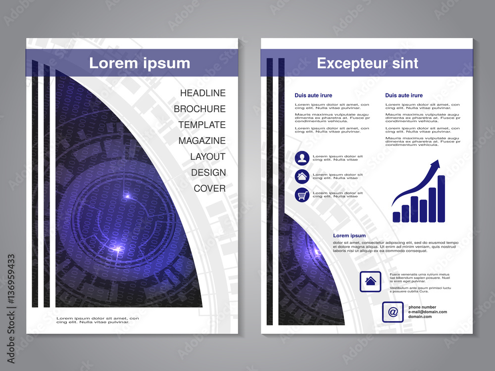 Poster vector modern brochure with technology design, abstract flyer with background of binare code and whe