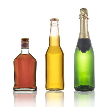 Bottles of cognac, champagne and beer