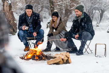 Making a barbecue in winter