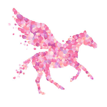 Pegasus vector symbol. Pink rose petals