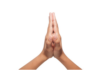 Hand sign Thai Greeting on isolated white background