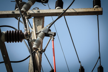 electrical power cable line and fuse in the pole