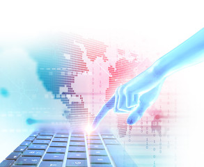 3d illustration of hand touch gesture on futuristic technology e