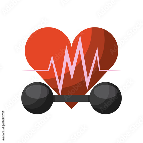 "dumbbell and cardio heart icon over white background. colorful design