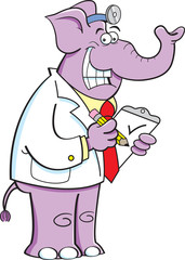Cartoon illustration of an elephant dressed as a doctor.
