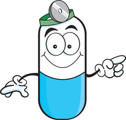 Cartoon illustration of a pill pointing.