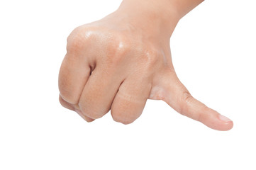 Holding up the little finger isolated on a white background