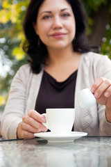 Woman and coffee autumn