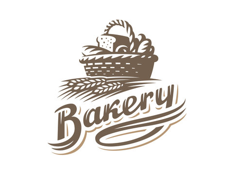 Bread basket logo - vector illustration. Bakery emblem design on white background