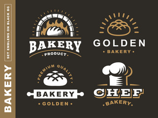 Set bread logo - vector illustration. Bakery emblem design on black background