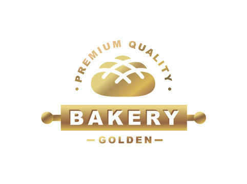 Golden bread logo - vector illustration. Bakery emblem design on white background