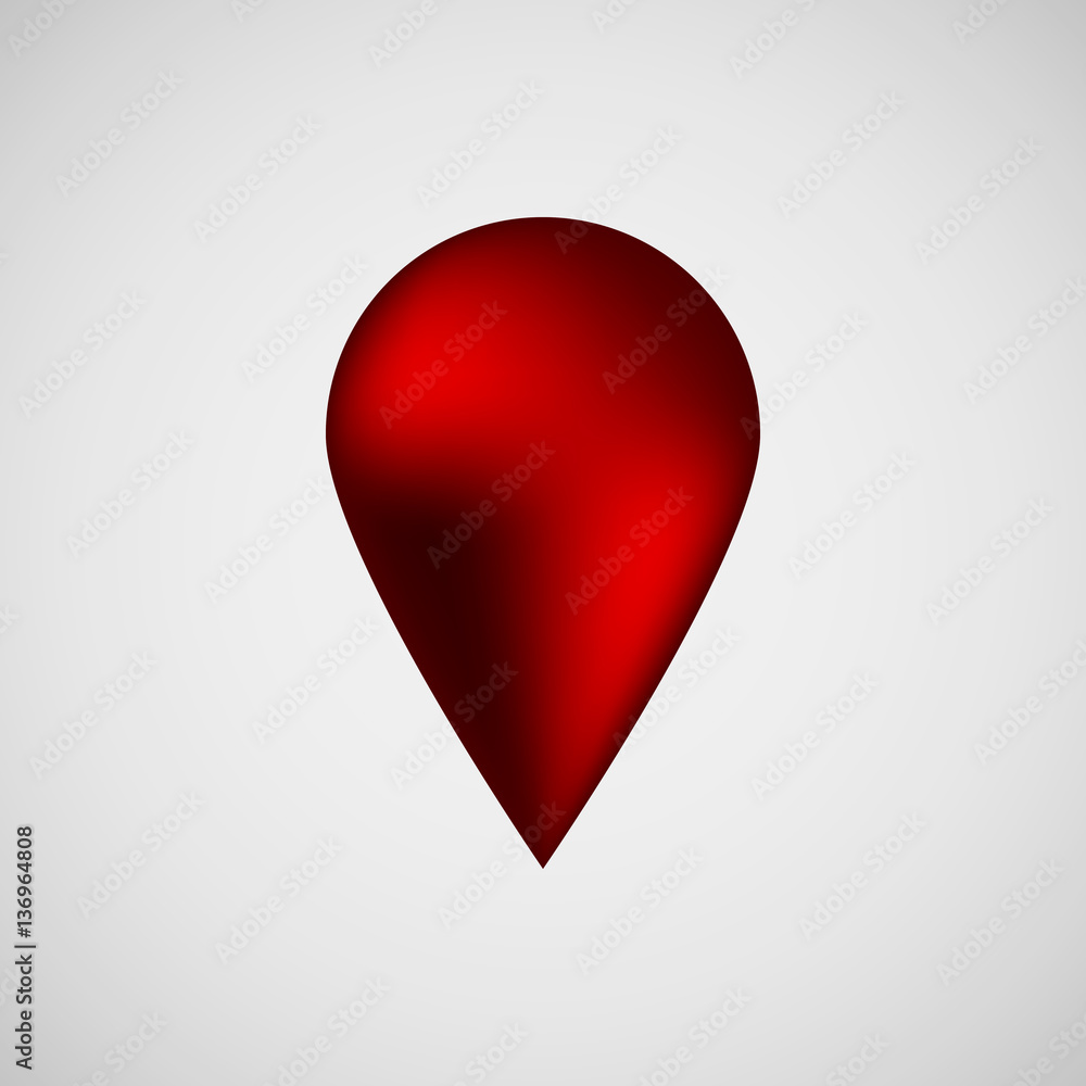 Poster red abstract map pointer badge, gps button with realistic reflex and light background for logo, desi