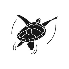 Swimming turtle simple silhouette icon on background