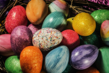 Easter Eggs. Handcrafted traditional Easter eggs in a basket.