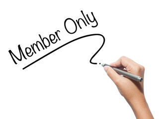 Hand writing Members Only with black marker on visual screen. Is