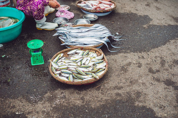 Fresh seafood on the Vietnamese market. Asian food concept