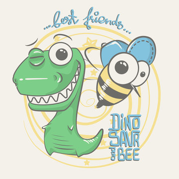 cute dinosaur and bee drawing for baby fashion
