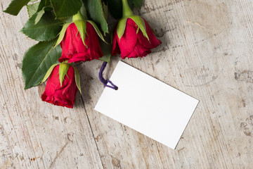 Overhead of Roses with Blank Card for Valentines Mothers' Day