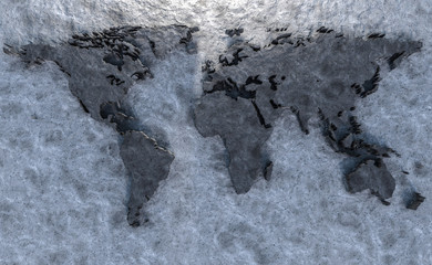 3D Illustration - Stone relief of a world map