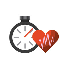 chronometer and cardio heart icon over white background. healthy lifestyle concept. colorful design. vector illustration