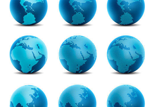 9 Blue 3D Globe Icons 2