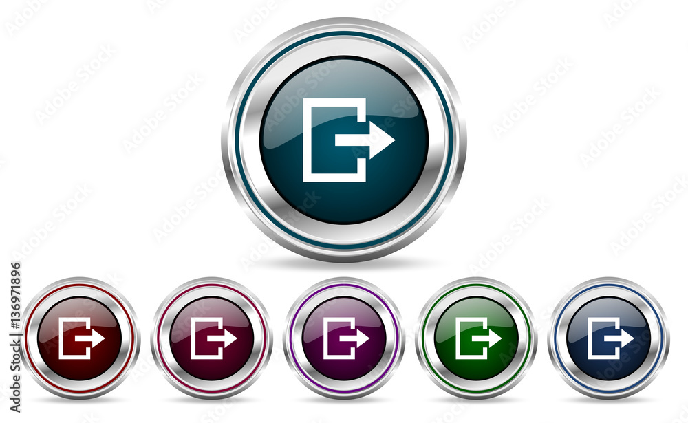 Poster exit silver metallic web and mobile phone set of vector icons isolated on white background in eps 10