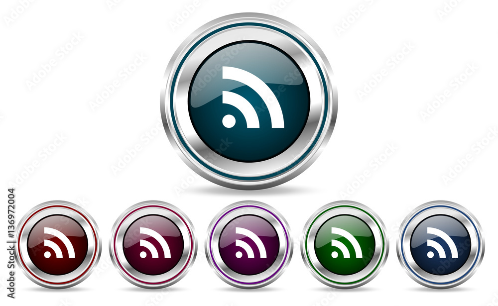 Leinwandbilder rss silver metallic web and mobile phone set of vector icons isolated on white background in eps 10.
