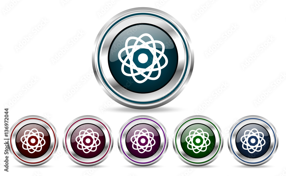 Aufkleber Atom silver metallic web and mobile phone set of vector icons isolated on white background in eps 10.