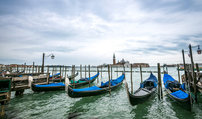 Fototapeta na wymiar Venice gondolas parking during winter days