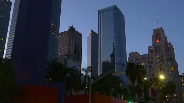 night twilight los angeles famous downtown road trip buildings view 4k usa

