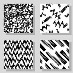 Collection monochrome grange seamless textures for digital design. Vector patterns for web, textile, fabric and packaging. Hand-draw dots, lines and waves.
