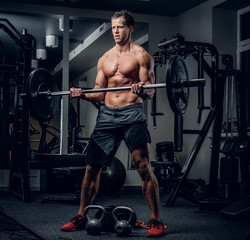 Fototapeta na wymiar A man doing workouts in a gym.
