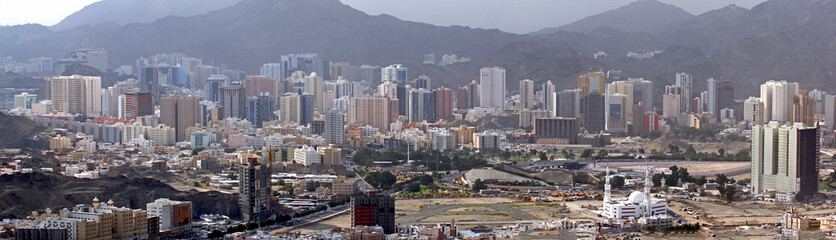 Fototapeta na wymiar Panorama of Modern part of Mecca Saudi Arabia with skyscrapers