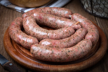 Homemade white sausage out pigs meat.