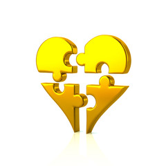 Golden heart jigsaw 3d illustration
